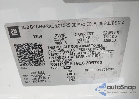 2020 GMC Sierra 1500 2Wd Short Box Slt from USA, damaged, VIN 3GTP8DET9LG205740